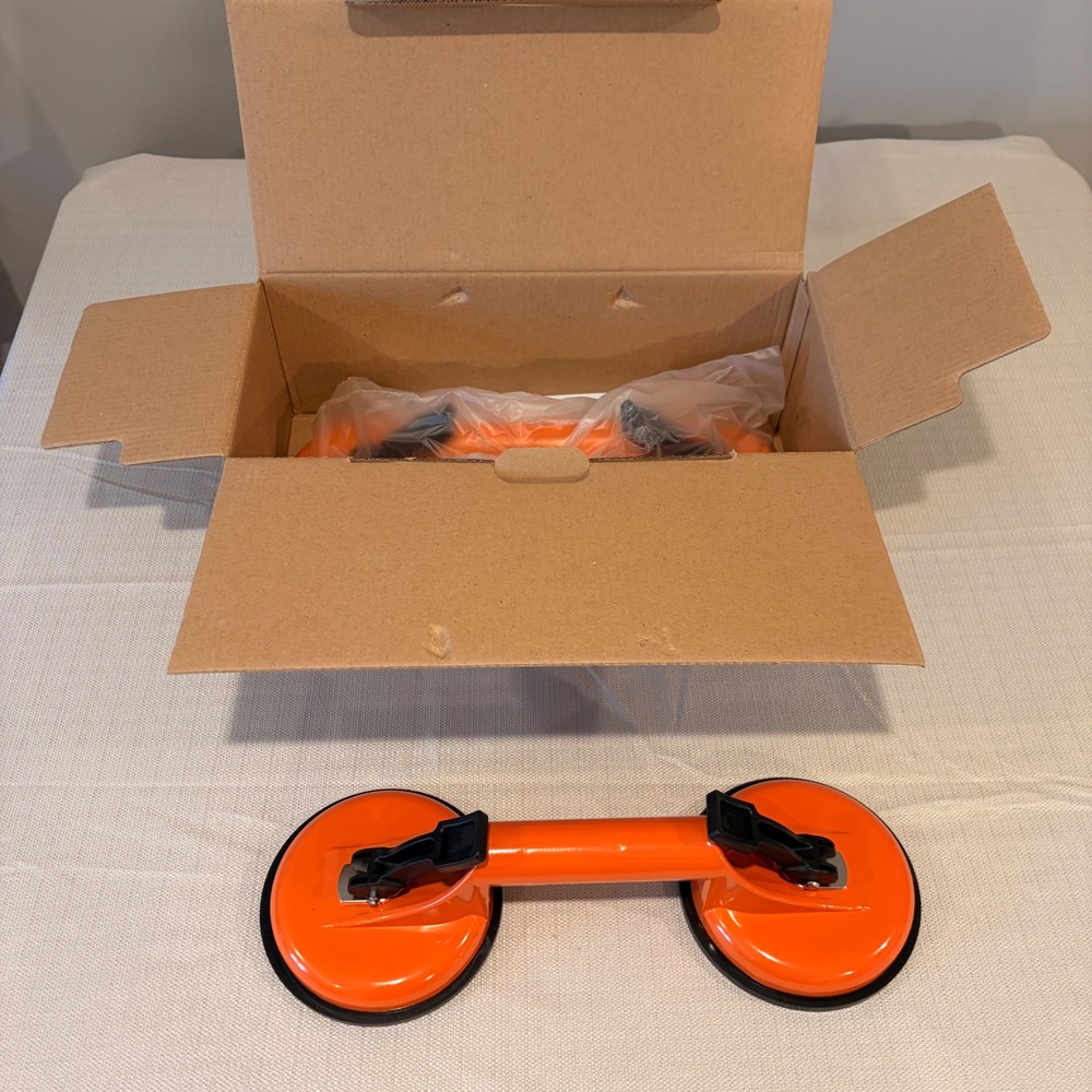 Heavy Duty Double Suction Cup Glass Lifter Tile Mirror Mover Orange Aluminum